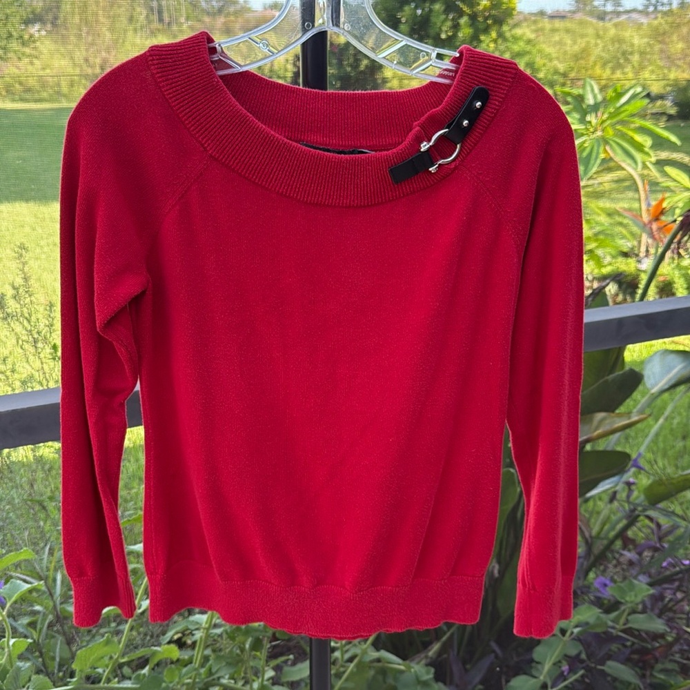 Lauren Ralph Lauren medium Red Cotton sweater Buckle Neck Long Sleeve